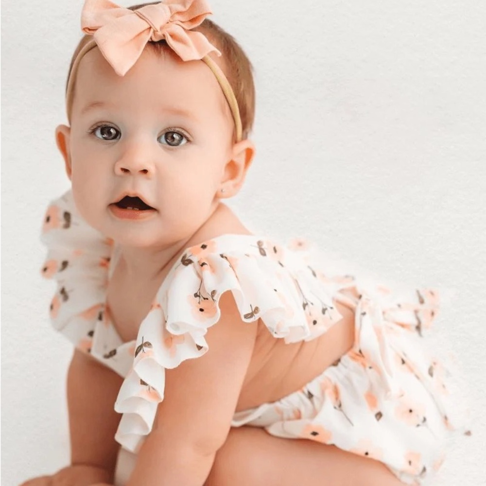 Bubble Layered Ruffle Romper Pale Sage, mauve toddler girl (2T)